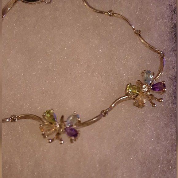 925 signed Prongset gemstone Sterling butterfly genuine Silver bracelet 7in Gift - Picture 15 of 16